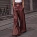 Women's High-Waisted PU Leather Pants Loose Fit Slim Leg Casual Flared Trousers With Pockets For Spring/Autumn_ecoleips.com
