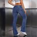 Women's Low-Rise Flared Jeans Royal Blue Distressed Denim Pants Bootcut Hem Stretchy Wide Leg Trousers_ecoleips.com