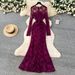 Elegant Lace Openwork Long Sleeved Dress French Style Slim Fit Women's Spring Style Dress Waist Cinching Long Dress_ecoleips.com