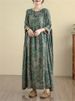 Oversize Cotton Vintage Casual Loose Green Print Floral Dresses For Women Long Sleeve Dress Femme Robe Vestidos Elegant Clothing_ecoleips.com
