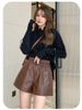 K Leather Shorts For Women, Oversized PU, Loose Fit, Wide Legs, Slim And High Waist, Worn With Bottom Boots And Pants_ecoleips.com