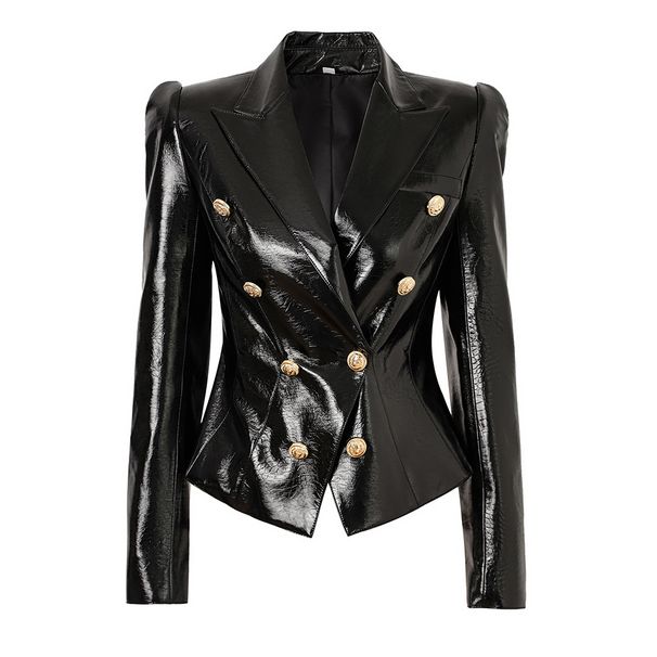 Women's Clothing Autumn And Winter New Style Black Pu Leather Shiny Shrug Slim Small Suit Waist Waist Temperament Jacket Top Trend_ecoleips.com