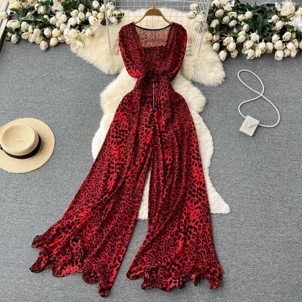 Women's Clothing Ins Goddess Temperament Square Collar Sleeveless Jumpsuit Summer New Style Waist Slimming Loose Wide Leg Pants_ecoleips.com