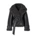 Women’s Black Long Faux Fur Leather Trench Coat – Belted Oversized Streetwear Jacket For EU/US (S-L, Edgy & Elegant)_ecoleips.com