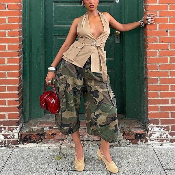 Women's Clothing Women's Casual Camouflage Cargo Pants Street Fashion Loose Wide Leg Trousers Style With Pockets_ecoleips.com