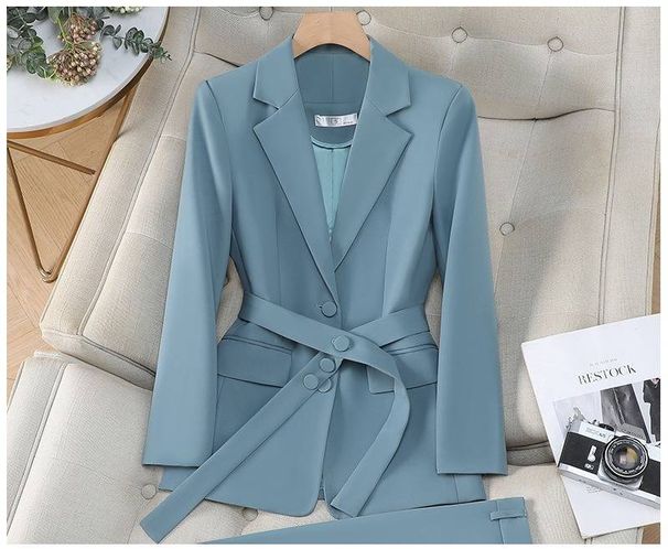 Women's Elegant Business Suit Purple Flared Trousers Long Sleeve Autumn Chic Fashion Set For Art Exam Hosting_ecoleips.com