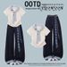 Ribbed Collar Tie-Waist T-Shirt & Plaid Patchwork Denim Jeans Set | Anime Cartoon Print | Casual Summer Outfit_ecoleips.com