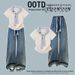 Women's Striped Tie-Waist Crop Top With Wide-Leg Jeans Set, Casual Y2k Outfit For Street Style Breathable Fabric Blend_ecoleips.com