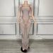 High End Low Cut Halter Dress For Women Silver Nude Versatile Long Gown For Birthday Evening Company Annual Meeting_ecoleips.com