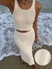 Women's Cropped Knit Tank Top & Midi Skirt Set, Hollow Out Sleeveless 2 Piece Outfit_ecoleips.com