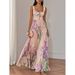 Women's Floral Suspender Dress European American Style Casual Comfortable Pleated Long Skirt for Vacation Fashion_ecoleips.com