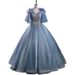Women's Clothing Dusty Blue Chiffon Puff-Sleeve Ball Gown For Soprano Performances & Student Recitals – High-Waisted A-Line Dress With Lace-Up Detail_ecoleips.com