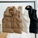 Women's Clothing Warm jacket cotton vest version loose cotton waistcoat stand collar solid color cotton vest cover_ecoleips.com