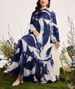 Plus Size Dress With Artistic Tie-Dye Print | V-Neck Long Sleeve Wrap Belt Maxi Dress | Elegant A-Line Flowy Dress For Women (Purple, 0XL-4XL)_ecoleips.com