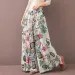 Floral Print Wide Leg Women Pants Spring Drawstring Bohemia Trousers Lady Casual Loose Elastic Waist Pantalonsw Plus Size_ecoleips.com