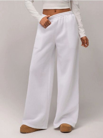 Women's Clothing Elasticated Fleece Lined Loose Wide Leg Sports Casual Long Pants Autumn/Winter Sweatpants_ecoleips.com