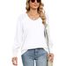 Women's Clothing 2025 Autumn/winter New V-neck Lantern Sleeves Loose Pleated T-shirt Women's Top_ecoleips.com