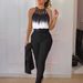 Women's Clothing Temperament Commuting Printed Cross Strap Gradient Top Solid Color Skinny Pants Two Piece Set_ecoleips.com
