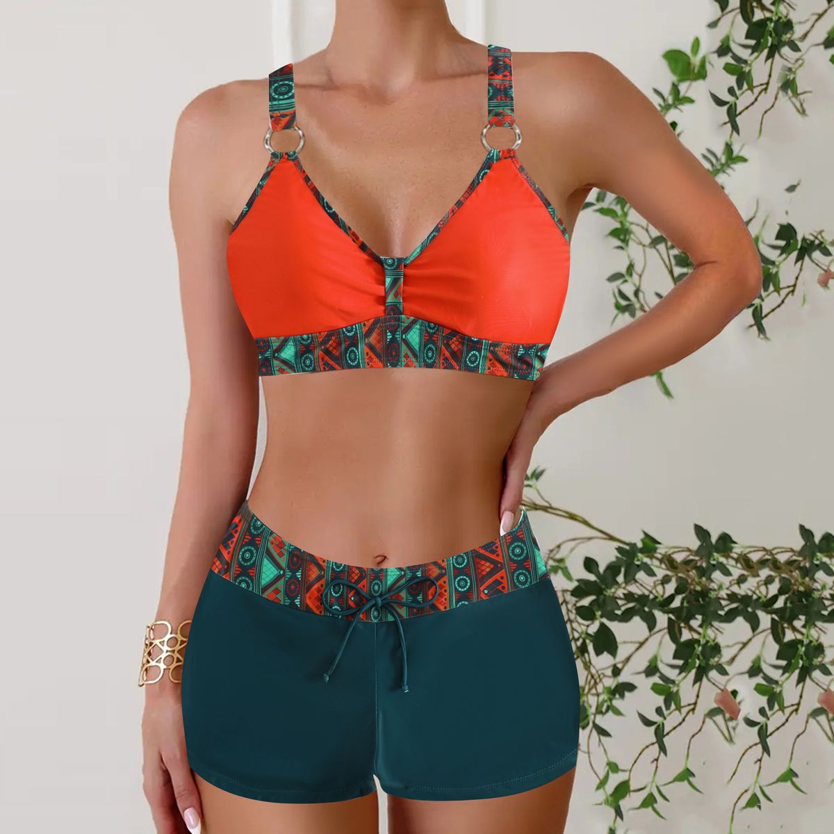 Women's Clothing Crisscross Bikini Set Sexy High Waisted Swimwear With Adjustable Ties_ecoleips.com