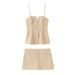 Spring New Striped Pleated Sleeveless Camisole Top Short Skirt Pants Set For Women3067014_ecoleips.com