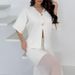 Women's Summer V Neck Knitted Top with Pleated Patchwork Skirt Fashion Set Short Sleeved Cross Border Style Spring/Autumn_ecoleips.com