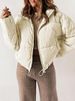 Women's Clothing High-Waisted Short Puffer Jacket With Stand Collar, Lightweight Quilted Polyester Coat, Loose Fit Casual Winter Outerwear_ecoleips.com