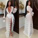 Women's Sexy Lace Mesh Dress Deep V-Neck High Slit Elegant Alluring Party Wear_ecoleips.com