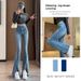 American-style Slit Micro-flare Jeans For Women, Spring/summer, Light Blue, High-waisted, Stretchy, Narrow Wide-leg With_ecoleips.com