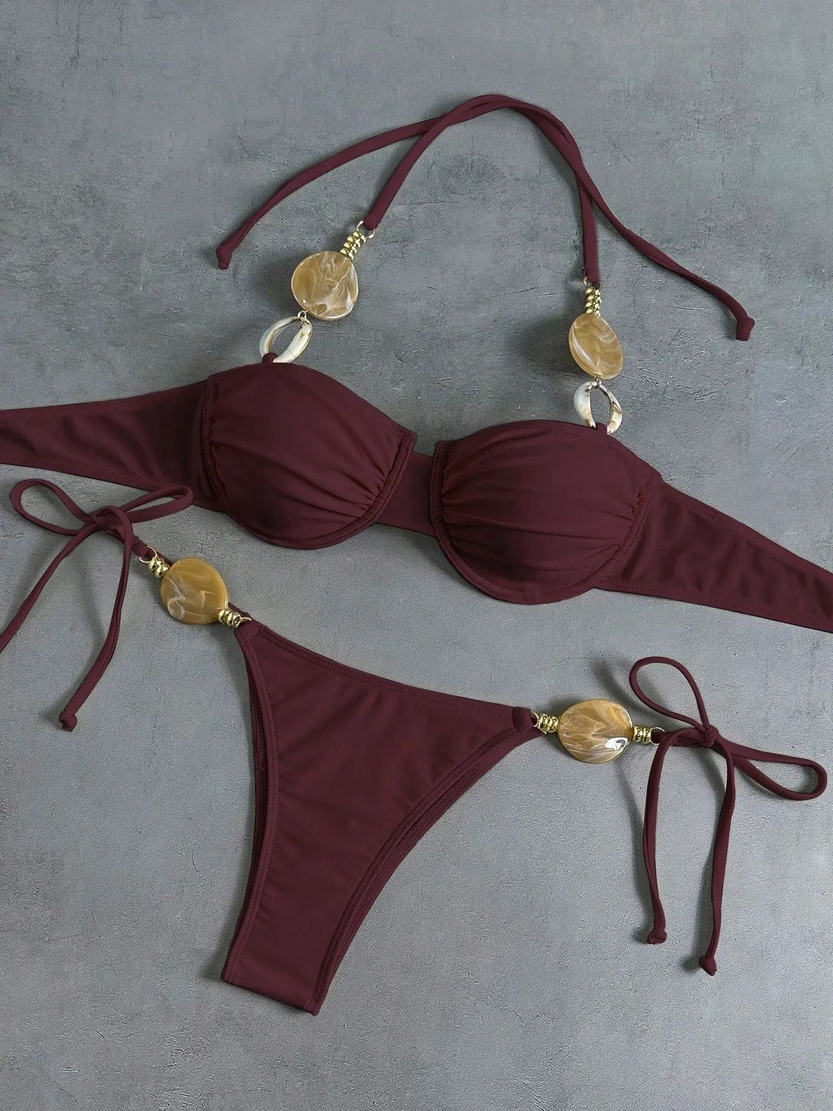 Women's Sexy Fashion Halter Neck Backless Solid Color Bikini Set 2026 New European American Cross Border Two Piece Swimsuit_ecoleips.com