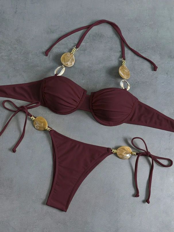 Women's Sexy Fashion Halter Neck Backless Solid Color Bikini Set 2026 New European American Cross Border Two Piece Swimsuit_ecoleips.com