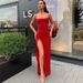 European And American Cross-border Summer Women's New Style Spaghetti Strap Slim-fit Backless Sexy Slit Elegant Solid_ecoleips.com