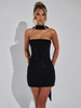 Mozision Sequins Backless Sexy Mini Dress For Women Robe Elegant Sparkle Scarf Collar Strapless Sleeveless Bodycon Club Dress_ecoleips.com