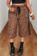 Curvy Women Multi Tone Leopard Print Capri Wide Leg Pants, Elastic Waist Side Contrast Tape Bow Casual Spring Summer Trousers_ecoleips.com