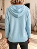 Light Blue Hooded Pit Rib Knit Cardigan, Loose Lightweight Breathable Soft Skin-touch Button Pocket Jacket_ecoleips.com