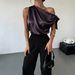 Women's Clothing Satin Off-Shoulder Asymmetrical Bow Blouse Shirt For Women Hot Selling_ecoleips.com