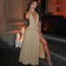 Elegant V-neck Backless Bodycon Dress With Shirred Detailing - Versatile Staple For Women's Wardrobe_ecoleips.com