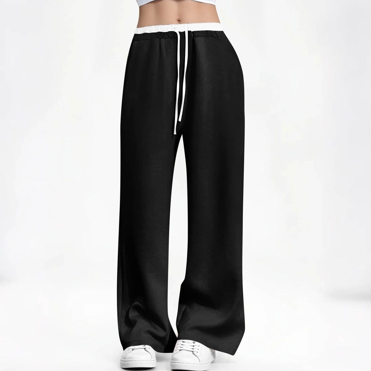 Women's Straight Leg Sweatpants - High Waist Stretchy Joggers For Fall & Winter, Comfortable Loose Fit, Long Casual Pants (Black, Navy, Army Green)_ecoleips.com