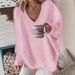 Women's V-Neck Beaded Sweater – Trendy Oversized Knit Top For Casual & Streetwear (S-XXL, Acrylic-Polyester Blend, Lightweight Comfort In 4 Colors)_ecoleips.com