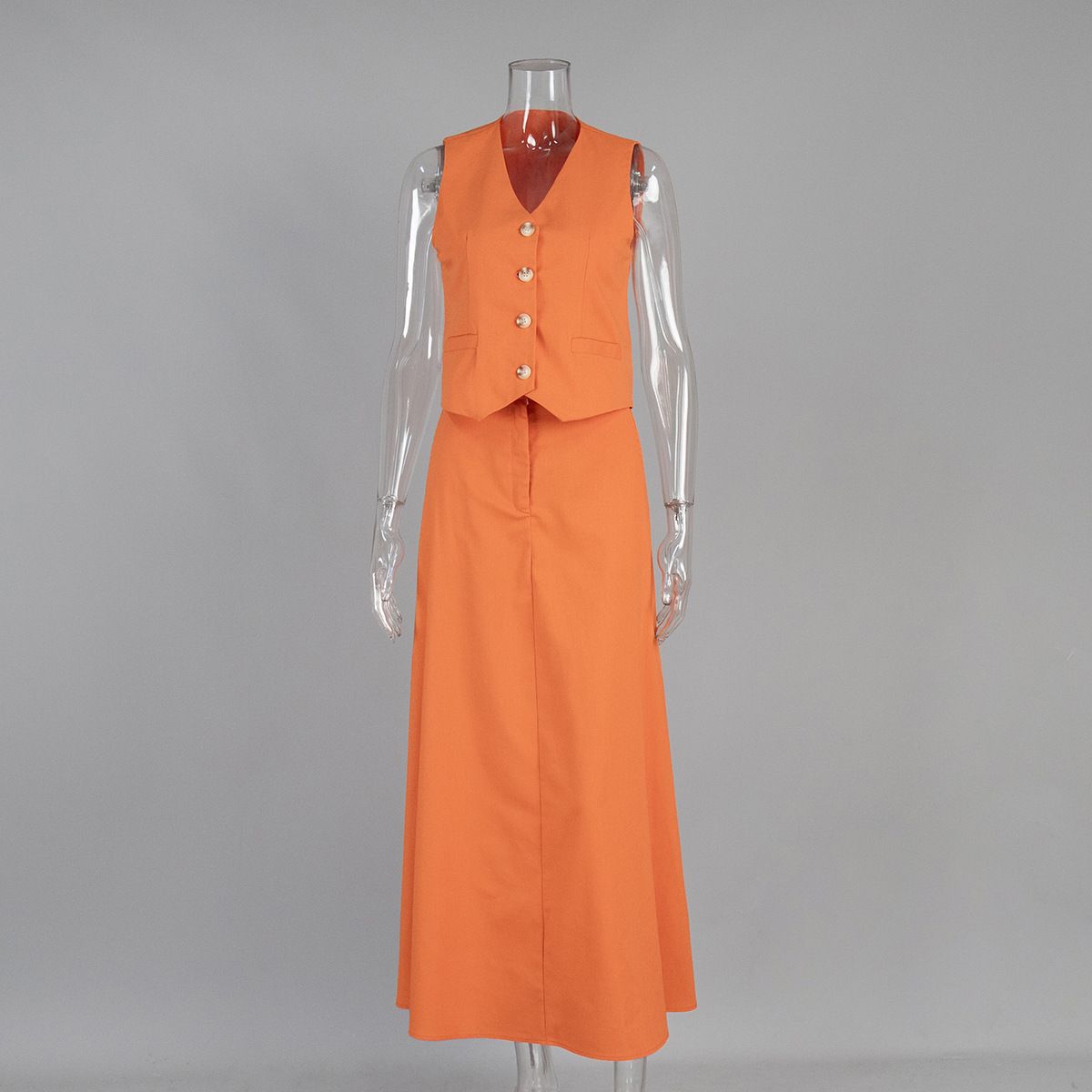 Women's Clothing Cotton Linen Vest Skirt Suit Vest Big Swing Skirt Casual Suit_ecoleips.com