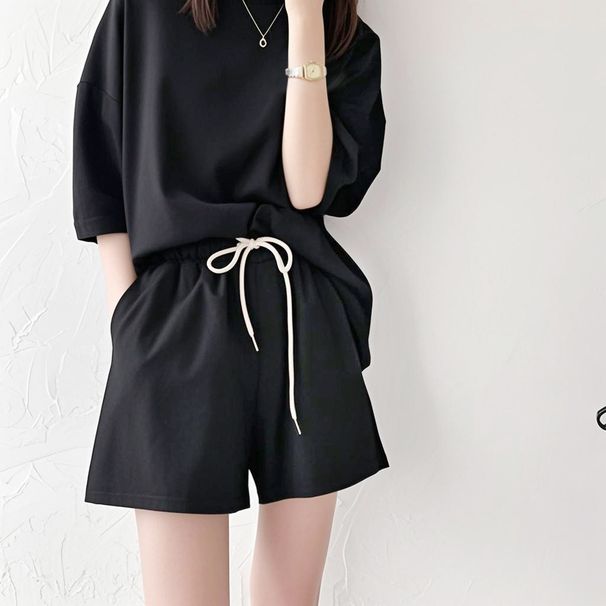 Women's Fashionable Sports Suit Set 2026 Short Sleeved T-Shirt Casual Two Piece Set High Waisted plus Size Shorts_ecoleips.com