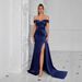Elegant Off-Shoulder Evening Gown High Slit Long Prom Dress Deep Blue Black Green Formal Party Dress for Banquet Hostess Special Occasions_ecoleips.com