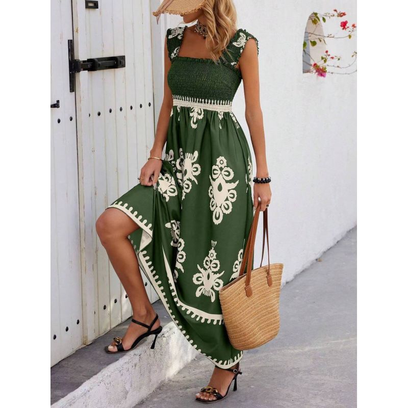 Women's Clothing Printed Wrap Dress Regular Fit For Beach Holiday Spring/Autumn Summer New Ladies Clothing_ecoleips.com