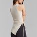 Women's Ribbed Sleeveless Yoga T-Shirt round Neck Drawstring Slit Sports Fitness Top Summer New Arrival Yoga Wear_ecoleips.com