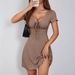 Summer Women's Pure V Neck Dress Alluring French Style Slim Fit Elegant Design Waist Cinching Skirt with Bow_ecoleips.com
