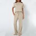 Women's Clothing Gray Round Neck Short Sleeved T Shirt With Lace Up Wide Leg Trousers Loose And Comfortable Running Sports Suit_ecoleips.com