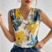 Women's Clothing New Flower Print V Neck Sleeveless Top_ecoleips.com