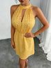 Mini Dress Spring Summer Women Yellow Polka Dot Halter Neck Cutout A-Line Cute Casual Vacation Beach Date Brunch Dress_ecoleips.com