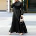 Women's Clothing Women's Muslim style round neck long sleeved belted waist slimming fashionable elegant robe loose dress dress_ecoleips.com