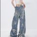 Printed Blue Denim Wide-leg 2024 Summer New Thin Straight-leg Long Retro Trousers Floor-length Pants Women's Clothing_ecoleips.com