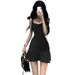 New Lotus Leaf Elegant Hot Girl Red Strap Petite Summer Pure Desire Style Waist Slimming Short Dress For Women_ecoleips.com